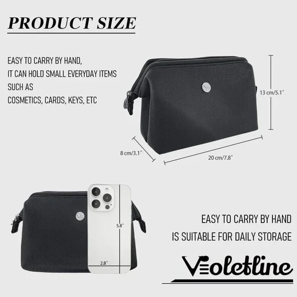 Black PU Leather Women’s Clutch Set with Coin Purse and Keychain, Elegant Mini H